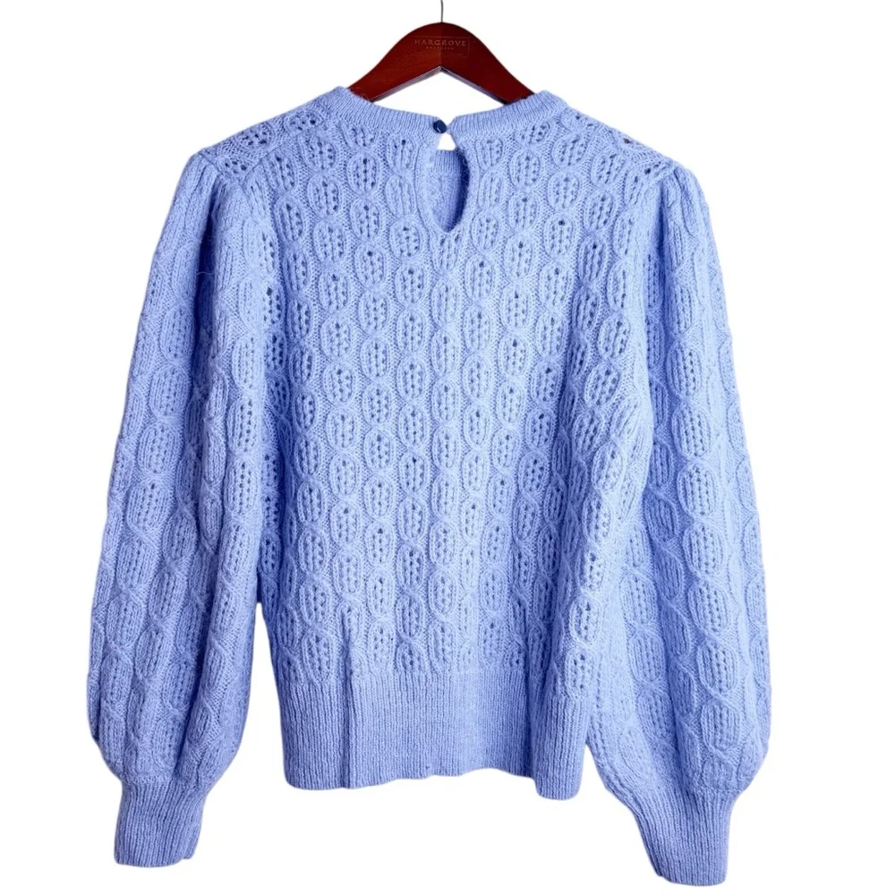 J. CREW NWT Puff Sleeve Alpaca Blend Knit Sweater Size Medium in Dusk Blue - Picture 6 of 10